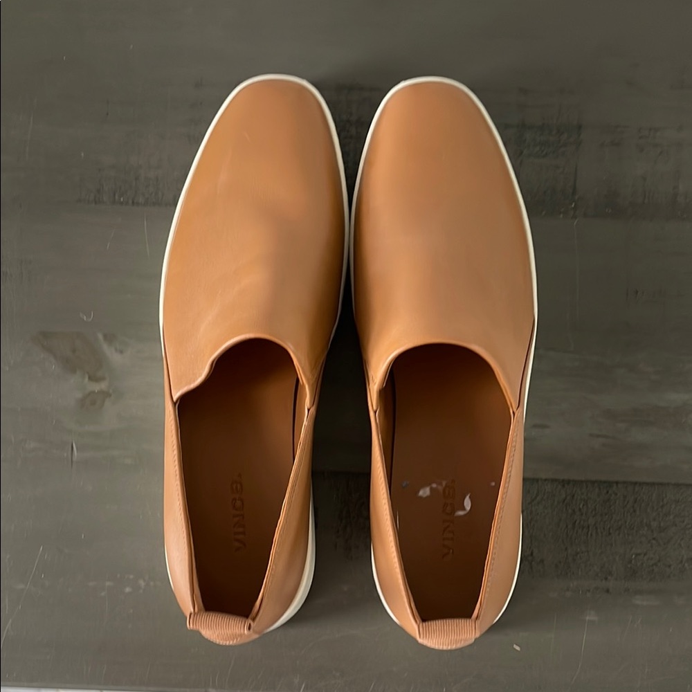 Vince Tan Leather Slip-On Shoes